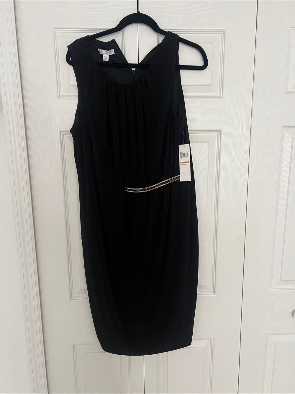 Black Sleeveless Shift Dress with Waist Chain Detail